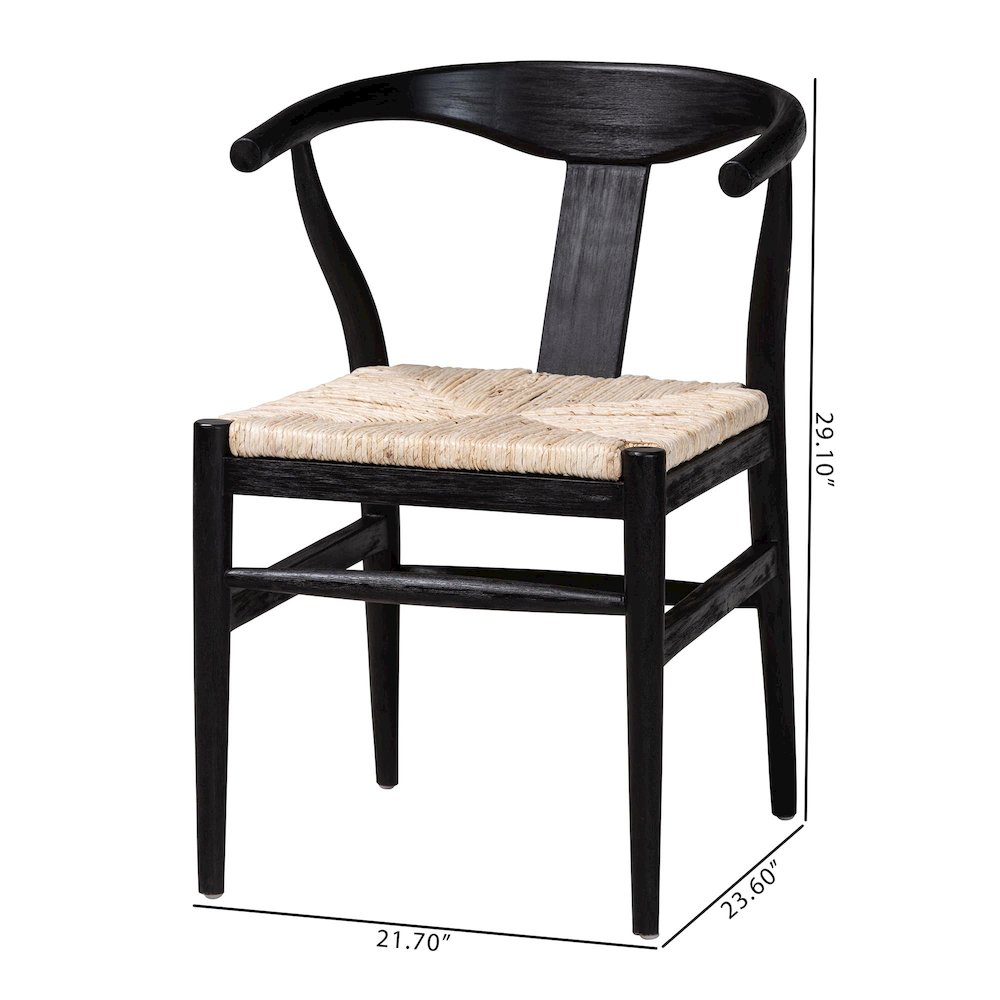 Fika Wishbone Dining Chair - Seagrass Seat, Mahogany Frame, Black. Picture 9