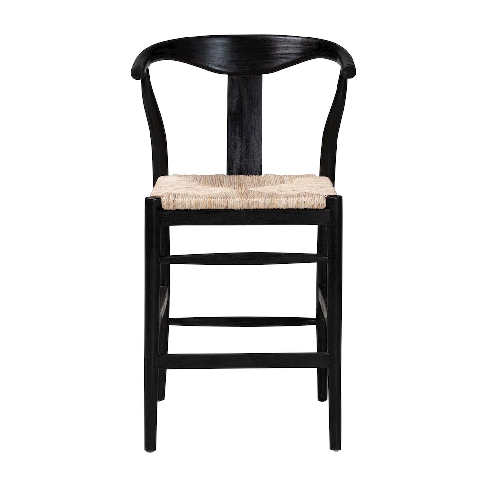 Fika Wishbone Counter Stool - Seagrass Seat, Mahogany Frame, Black. Picture 2