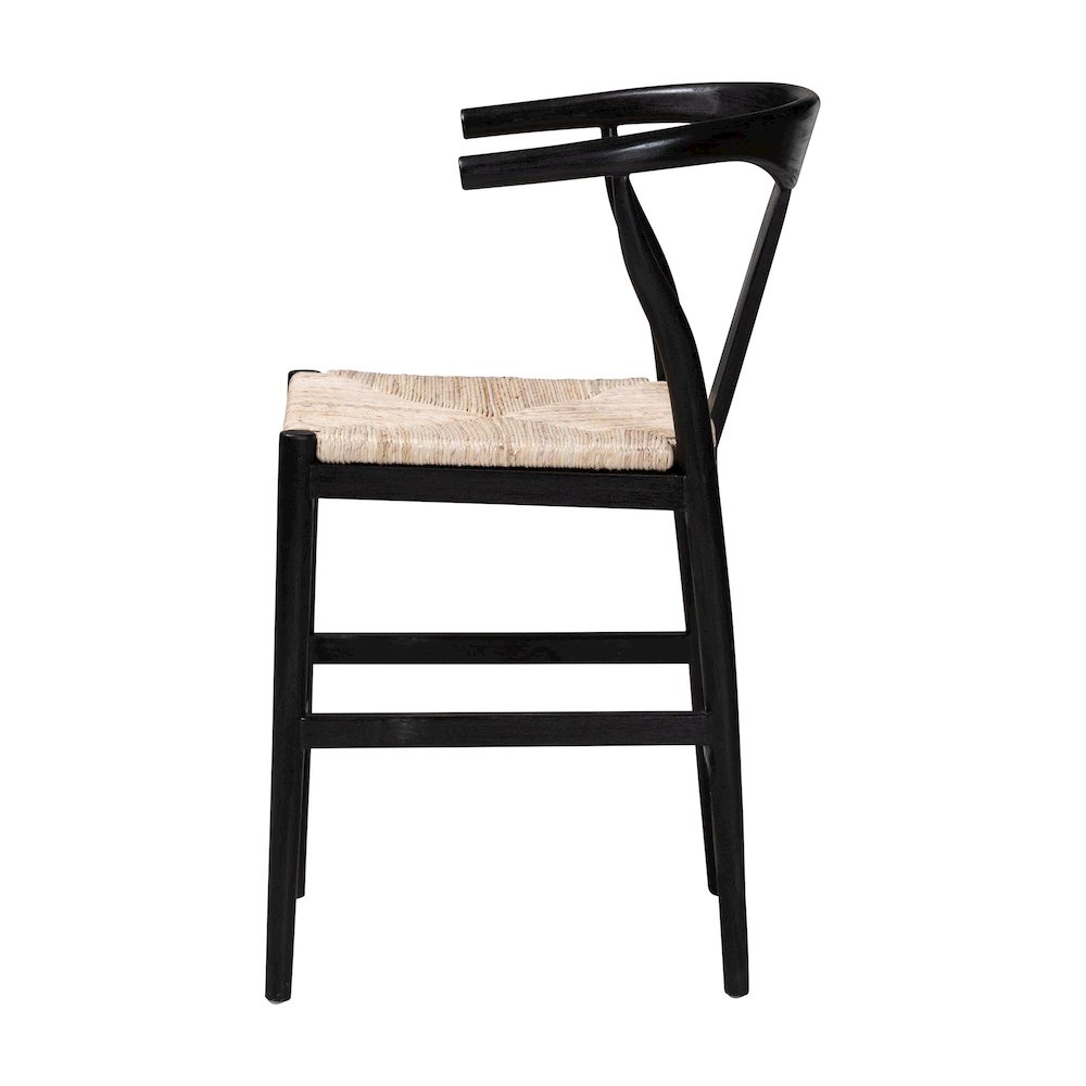 Fika Wishbone Counter Stool - Seagrass Seat, Mahogany Frame, Black. Picture 3