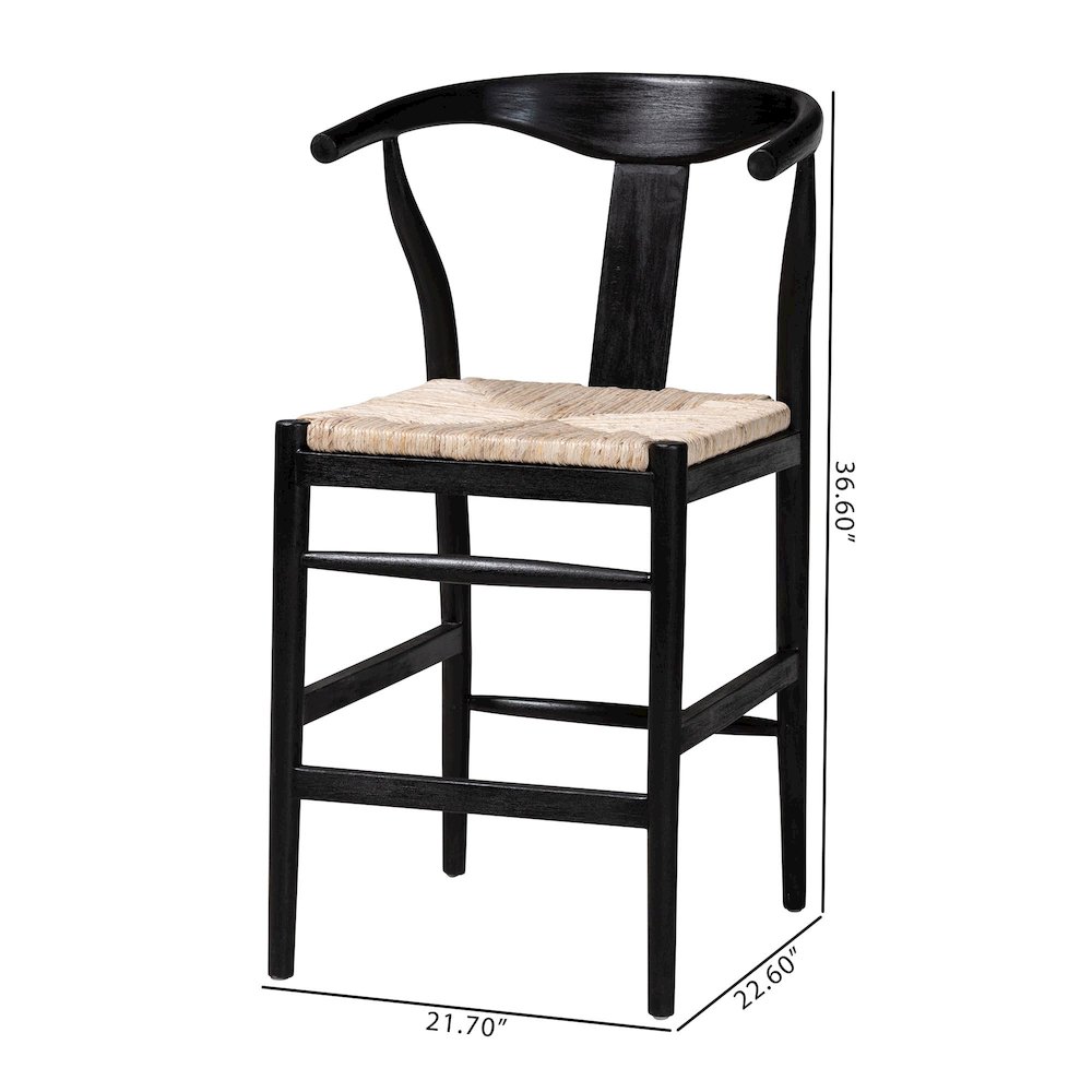 Fika Wishbone Counter Stool - Seagrass Seat, Mahogany Frame, Black. Picture 9