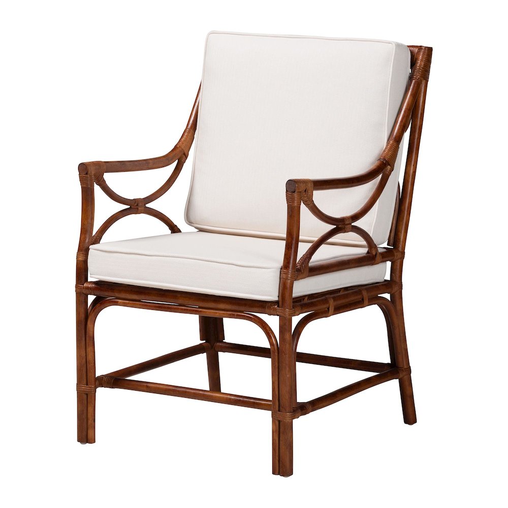 Cleantha Marbled Tortoise Rattan Armchair - Wicker Chair with Curved Armrests. Picture 1
