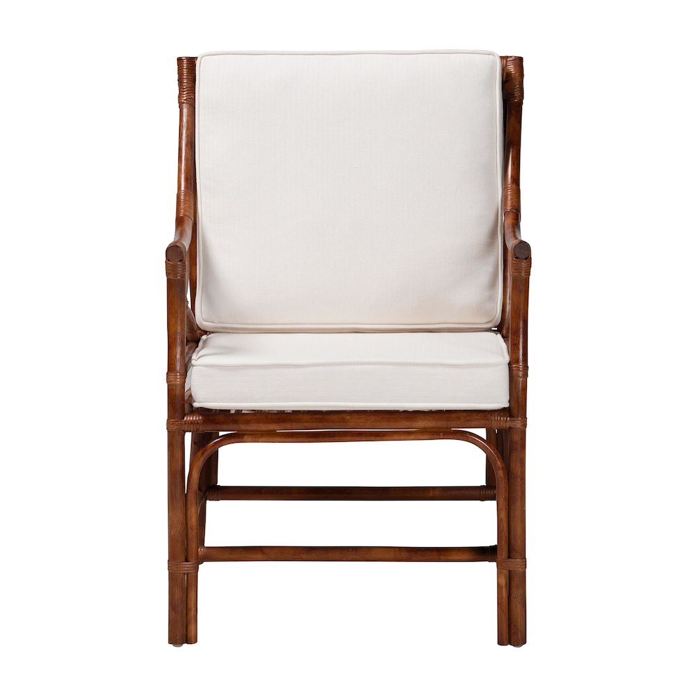 Cleantha Marbled Tortoise Rattan Armchair - Wicker Chair with Curved Armrests. Picture 2