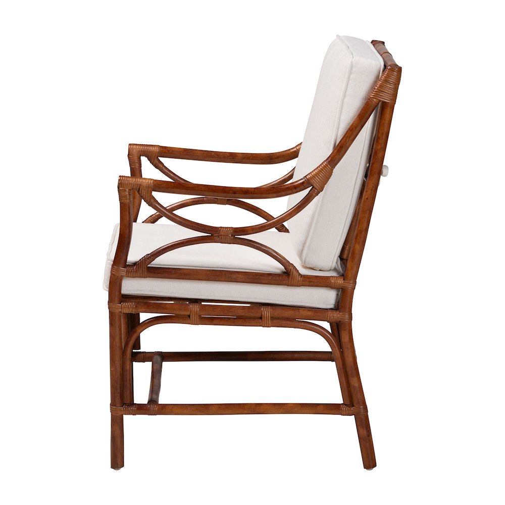 Cleantha Marbled Tortoise Rattan Armchair - Wicker Chair with Curved Armrests. Picture 3