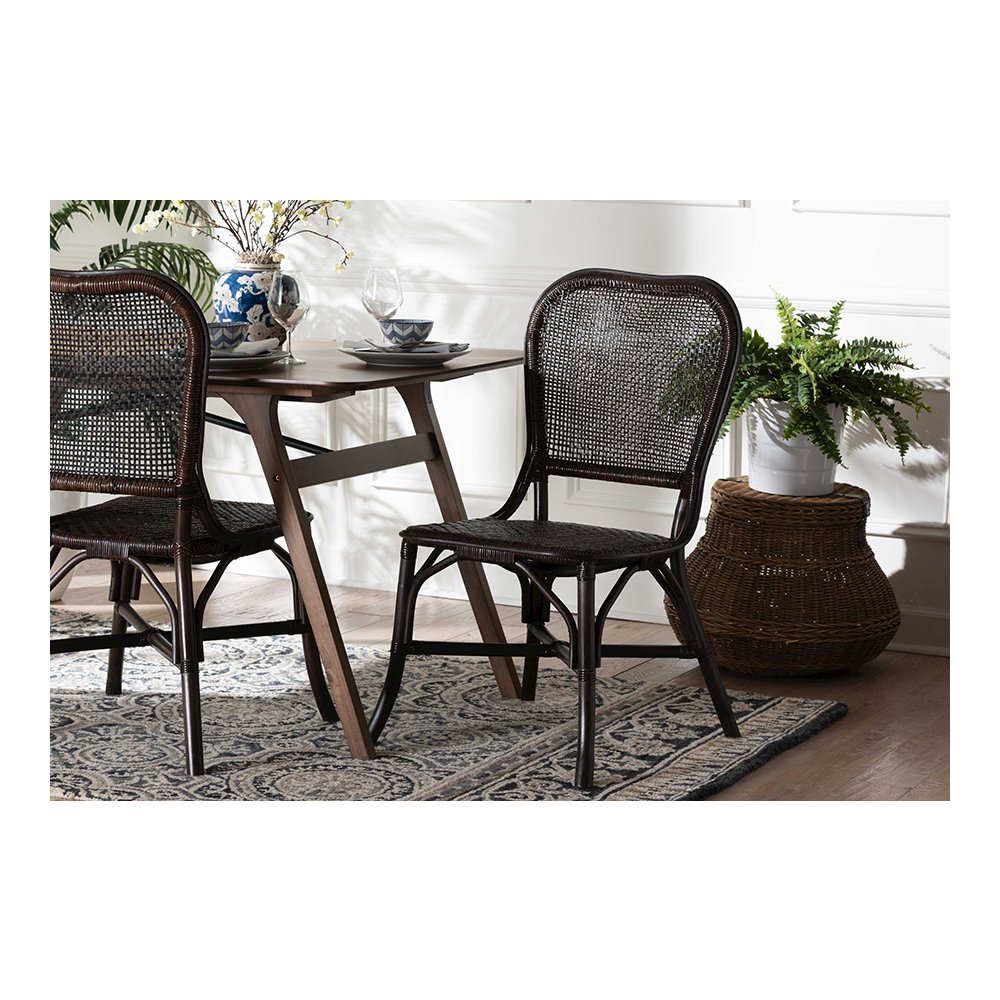 Irene Natural Rattan Dining Chair with Lattice Backrest, Espresso. Picture 2