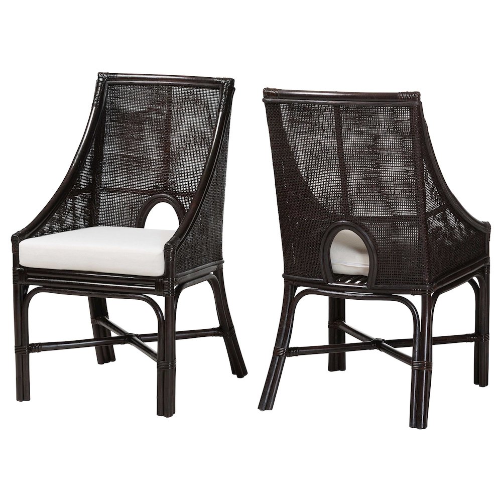 Acton Natural Rattan 2-Pc Dining Chair Set - Tall Back, Sloped Arms. Picture 1