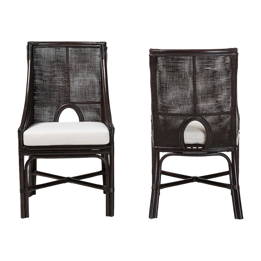 Acton Natural Rattan 2-Pc Dining Chair Set - Tall Back, Sloped Arms. Picture 2
