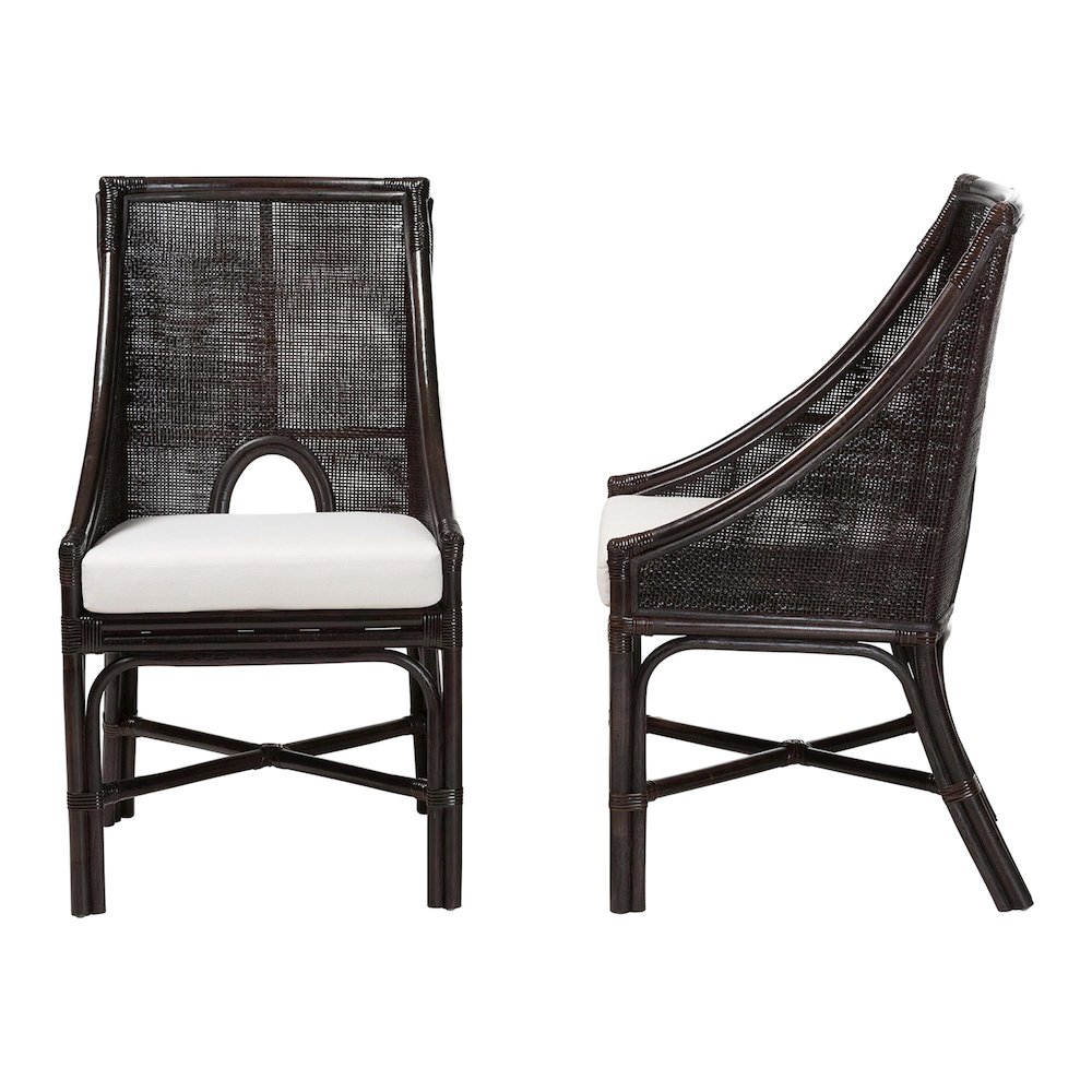 Acton Natural Rattan 2-Pc Dining Chair Set - Tall Back, Sloped Arms. Picture 3