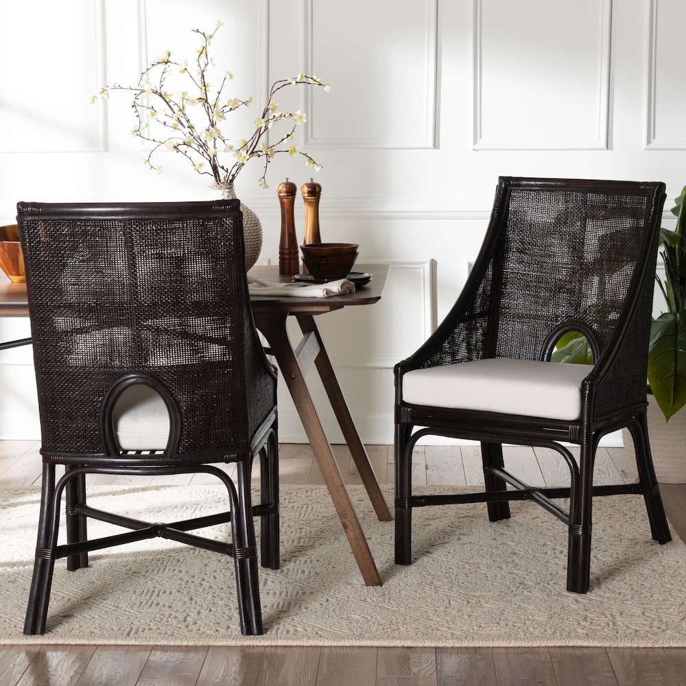 Acton Natural Rattan 2-Pc Dining Chair Set - Tall Back, Sloped Arms. Picture 7