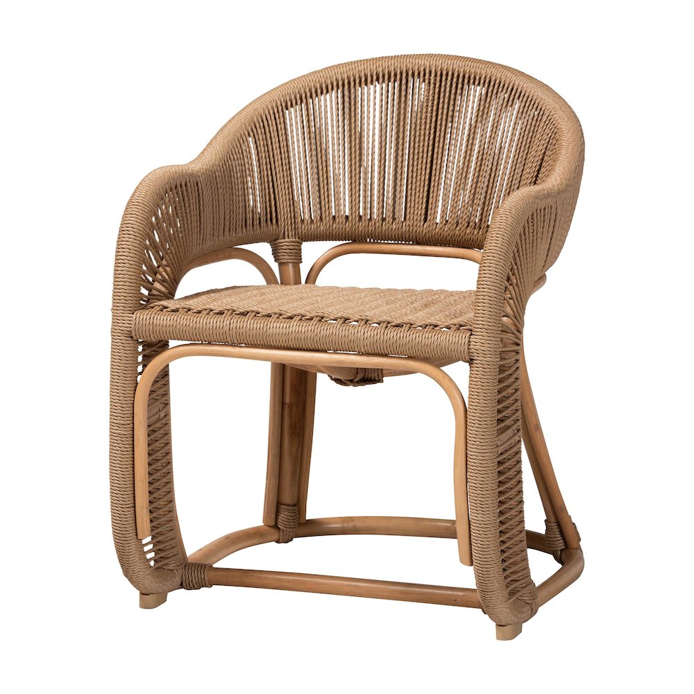 Isra Natural Rattan Accent Chair - Curved Barrel Back Lounge Chair. Picture 1