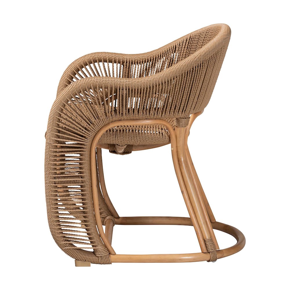 Isra Natural Rattan Accent Chair - Curved Barrel Back Lounge Chair. Picture 3