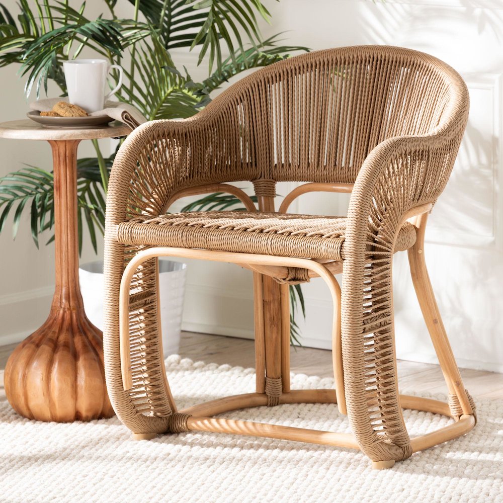 Isra Natural Rattan Accent Chair - Curved Barrel Back Lounge Chair. Picture 8