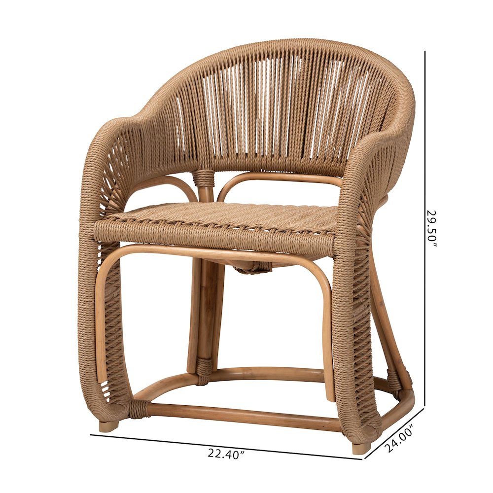 Isra Natural Rattan Accent Chair - Curved Barrel Back Lounge Chair. Picture 9