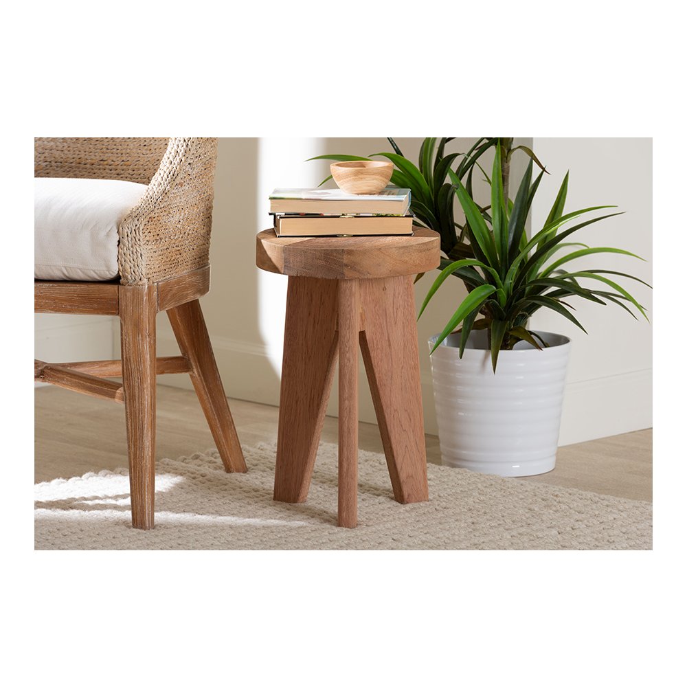 Sayen Acacia Wood Multipurpose Accent Stool with Flared Tripod Base. Picture 2