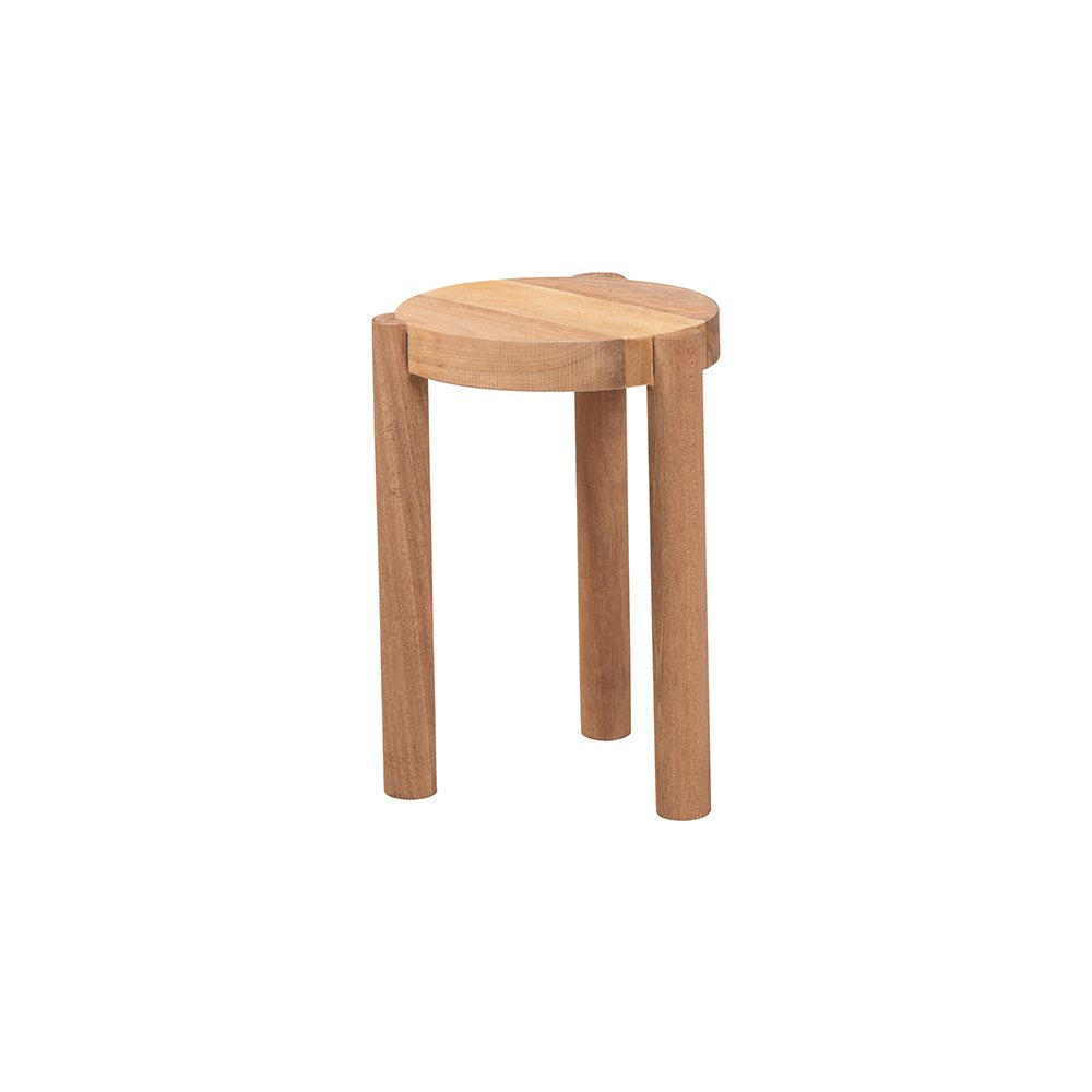 Shadi Acacia Wood Multipurpose Accent Stool with Sculptural Tripod Base. Picture 1