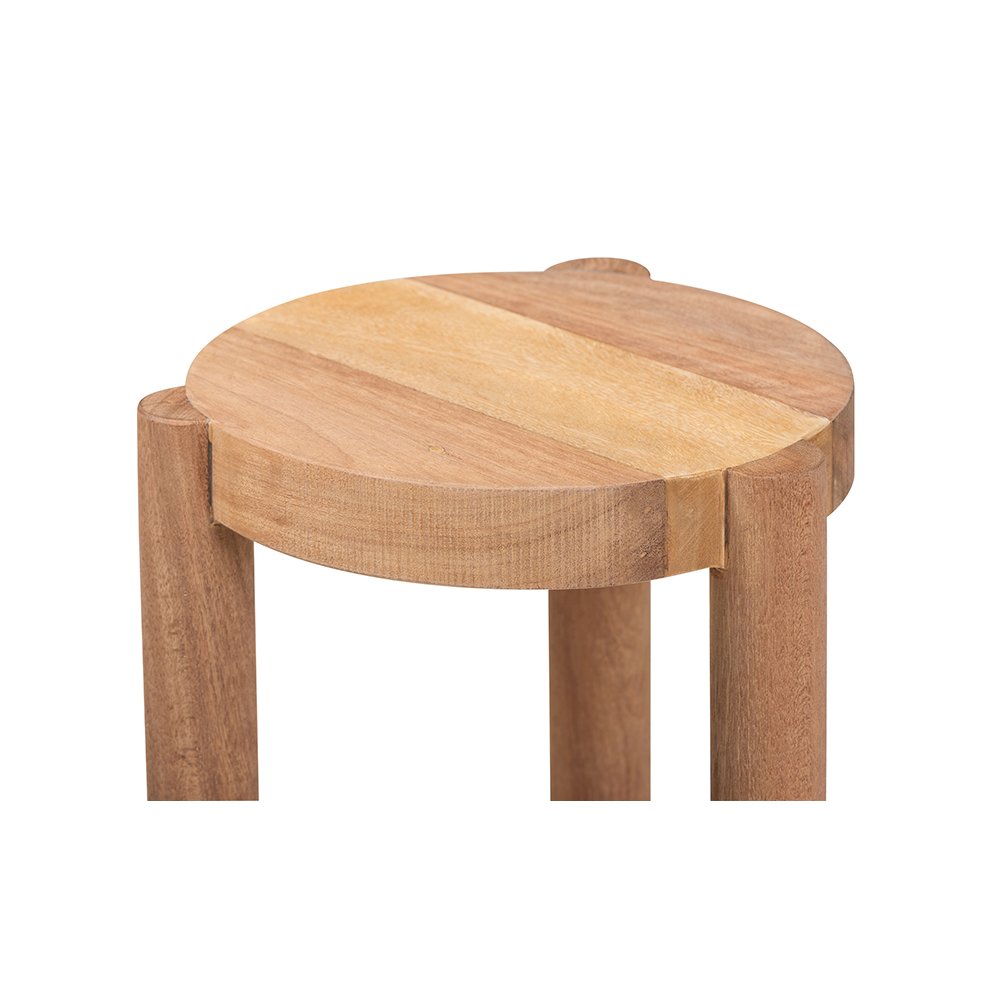 Shadi Acacia Wood Multipurpose Accent Stool with Sculptural Tripod Base. Picture 4