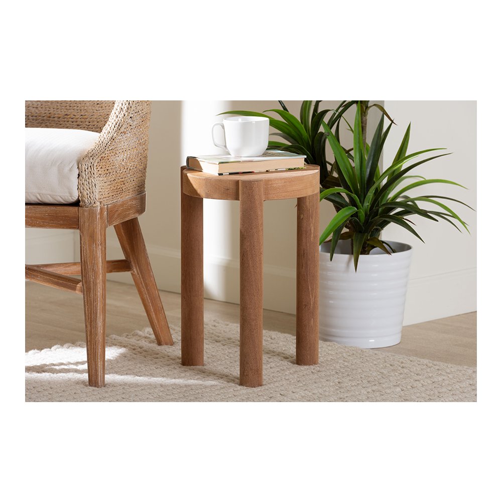 Shadi Acacia Wood Multipurpose Accent Stool with Sculptural Tripod Base. Picture 2