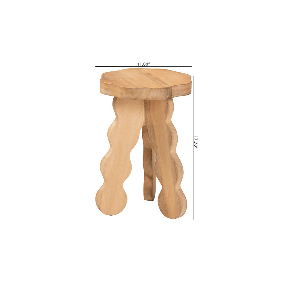 Sino Acacia Wood Multipurpose Accent Stool with Wavy Tripod Base. Picture 9