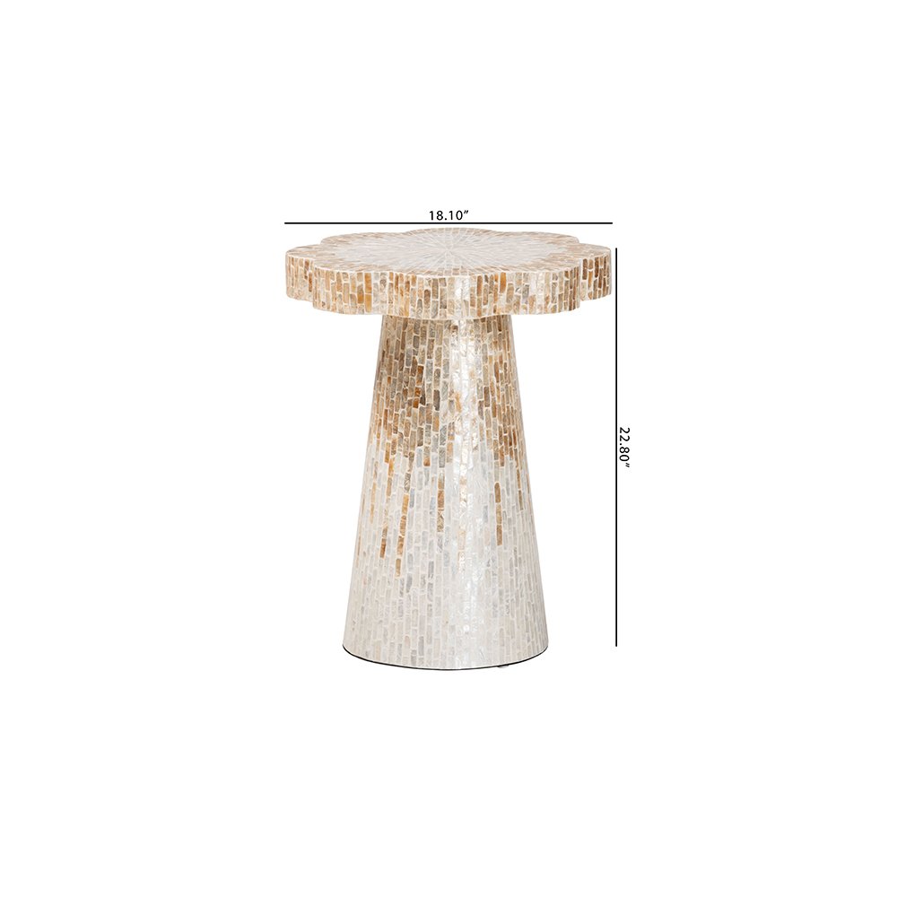 Beile Capiz Shell Pedestal End Table with Scalloped Textured Inlay. Picture 8