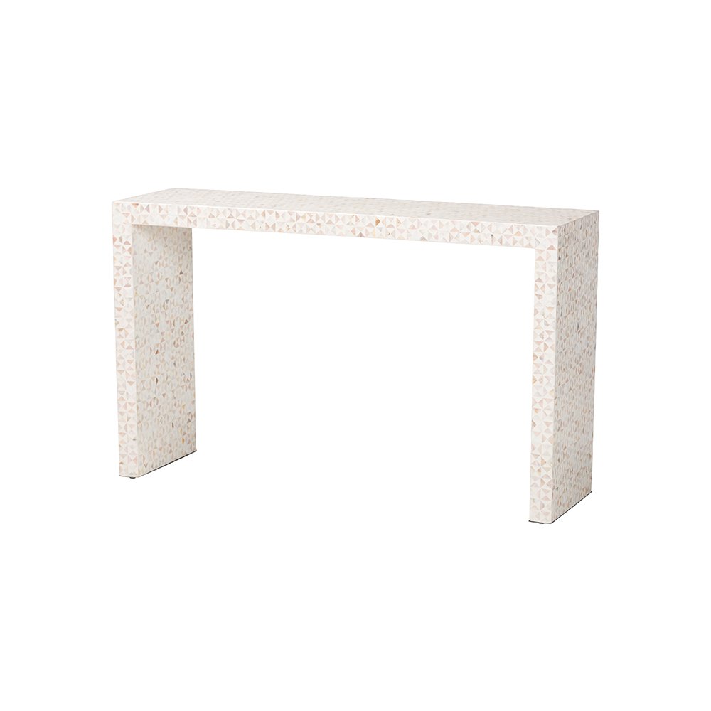 Magara Capiz Shell Waterfall Console Table with Textured Inlay. Picture 1