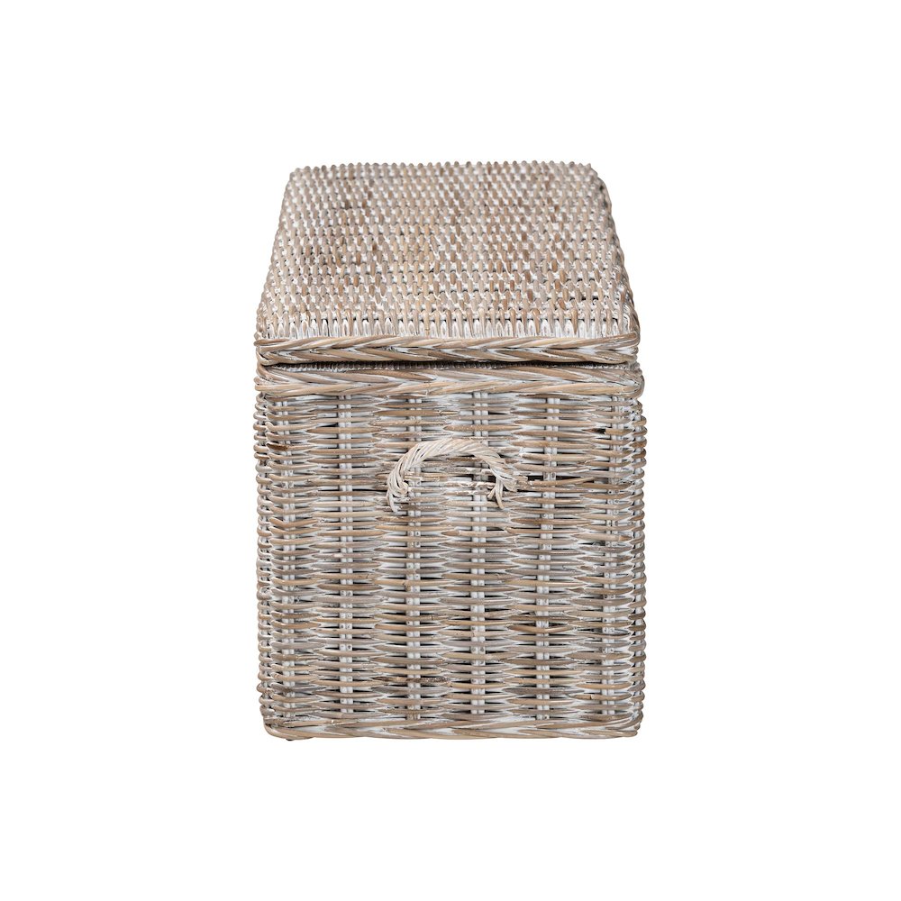 Clarette Whitewashed Rattan Storage Bench - Wicker Trunk with Lift-Top Lid. Picture 4