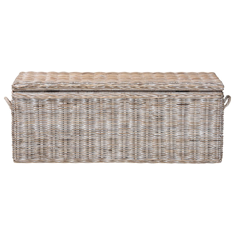 Clarette Whitewashed Rattan Storage Bench - Wicker Trunk with Lift-Top Lid. Picture 5