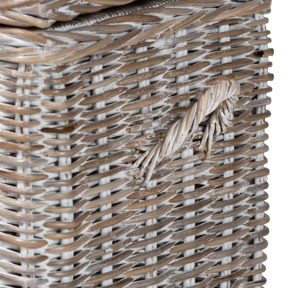 Clarette Whitewashed Rattan Storage Bench - Wicker Trunk with Lift-Top Lid. Picture 6