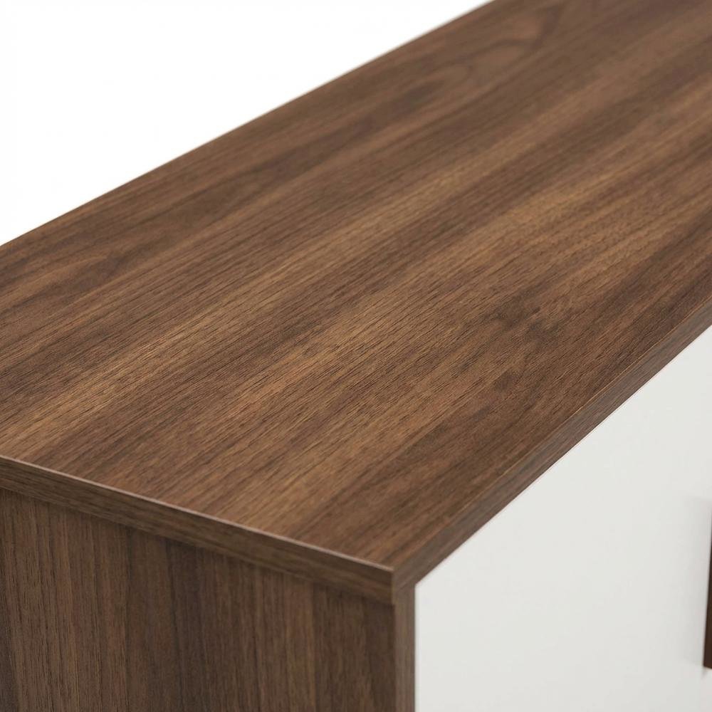 Modern Two-Tone White and Walnut Finishes TV Stand with Wooden Frame. Picture 5