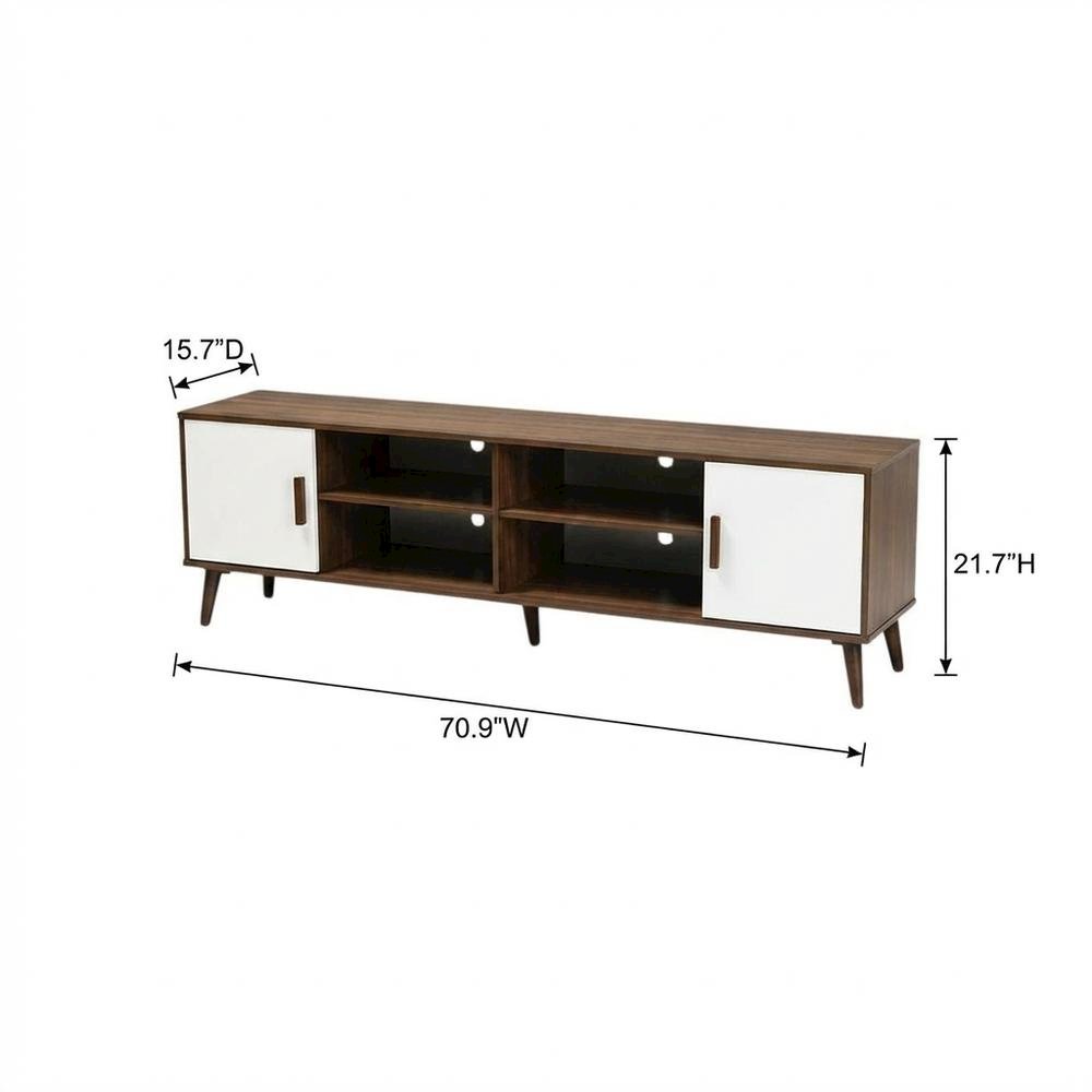 Modern Two-Tone White and Walnut Finishes TV Stand with Wooden Frame. Picture 7