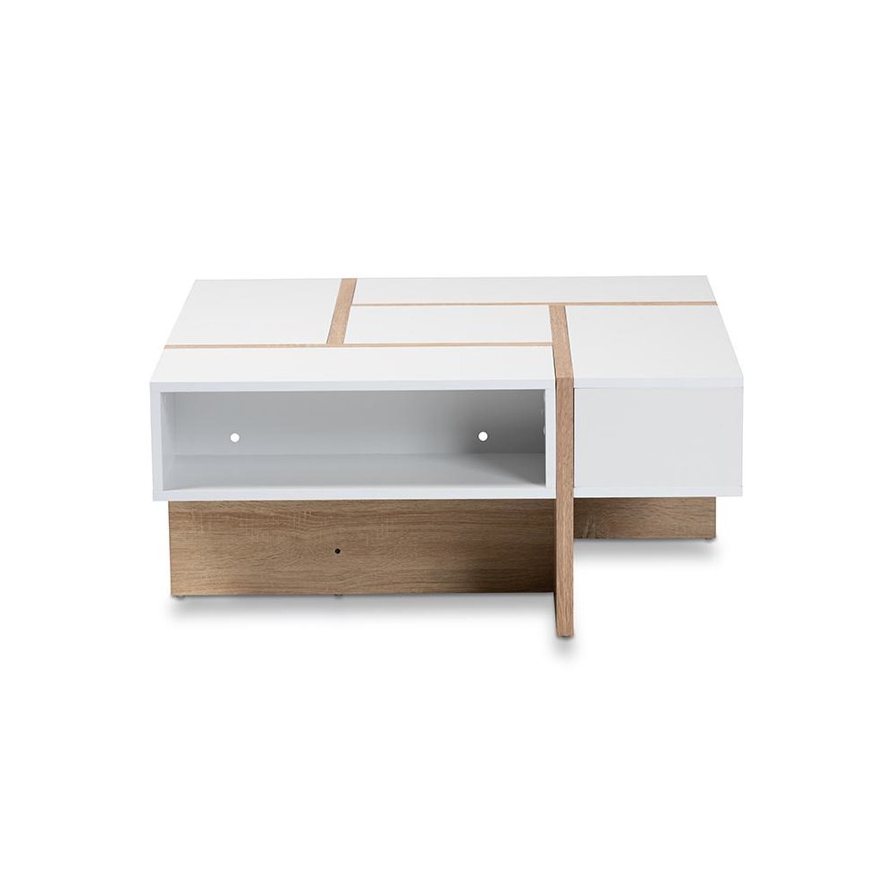 Rasa Modern and Contemporary Two-Tone White and Oak Finished Wood Coffee Table. Picture 2