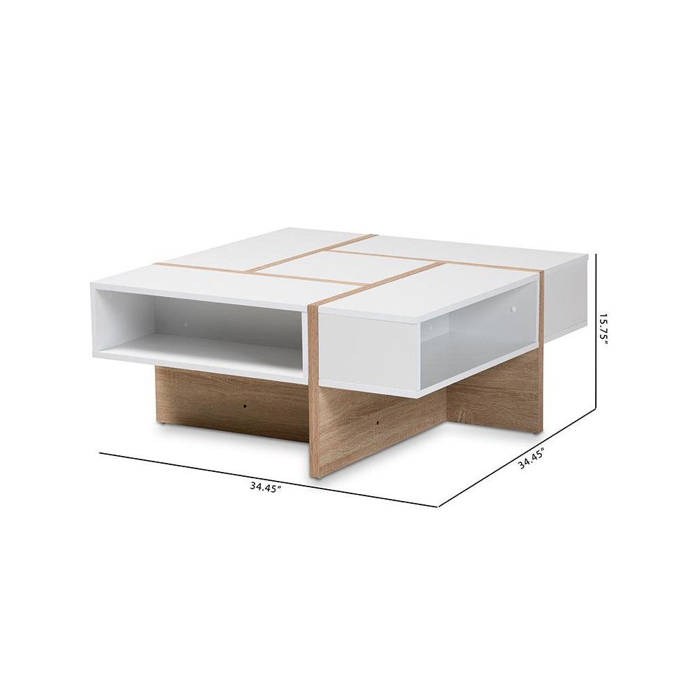 Rasa Modern and Contemporary Two-Tone White and Oak Finished Wood Coffee Table. Picture 7
