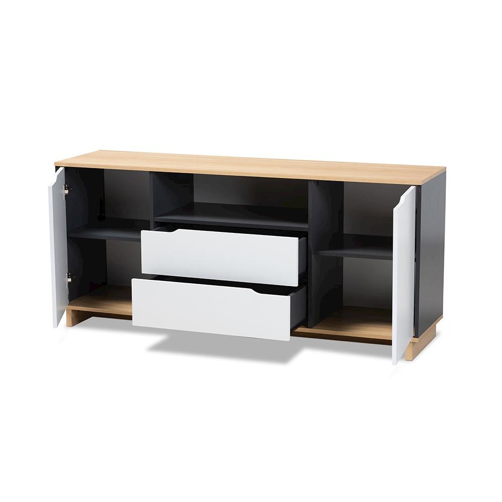 Reed Mid-Century Modern Multicolor 2-Door Wood Dining Room Sideboard. Picture 2