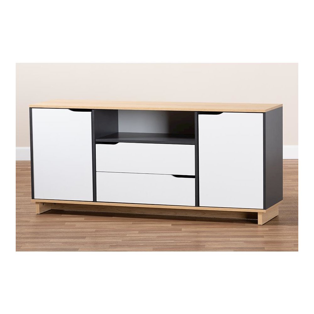 Reed Mid-Century Modern Multicolor 2-Door Wood Dining Room Sideboard. Picture 8