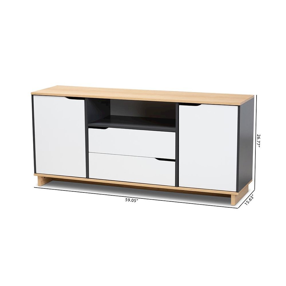 Reed Mid-Century Modern Multicolor 2-Door Wood Dining Room Sideboard. Picture 9