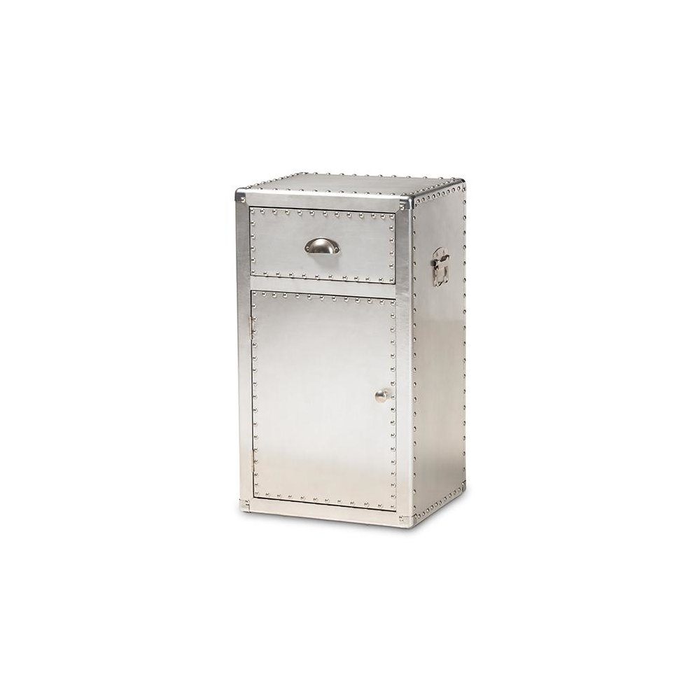 Baxton Studio Serge French Industrial Silver Metal 1-Door Accent Storage Cabinet. Picture 1