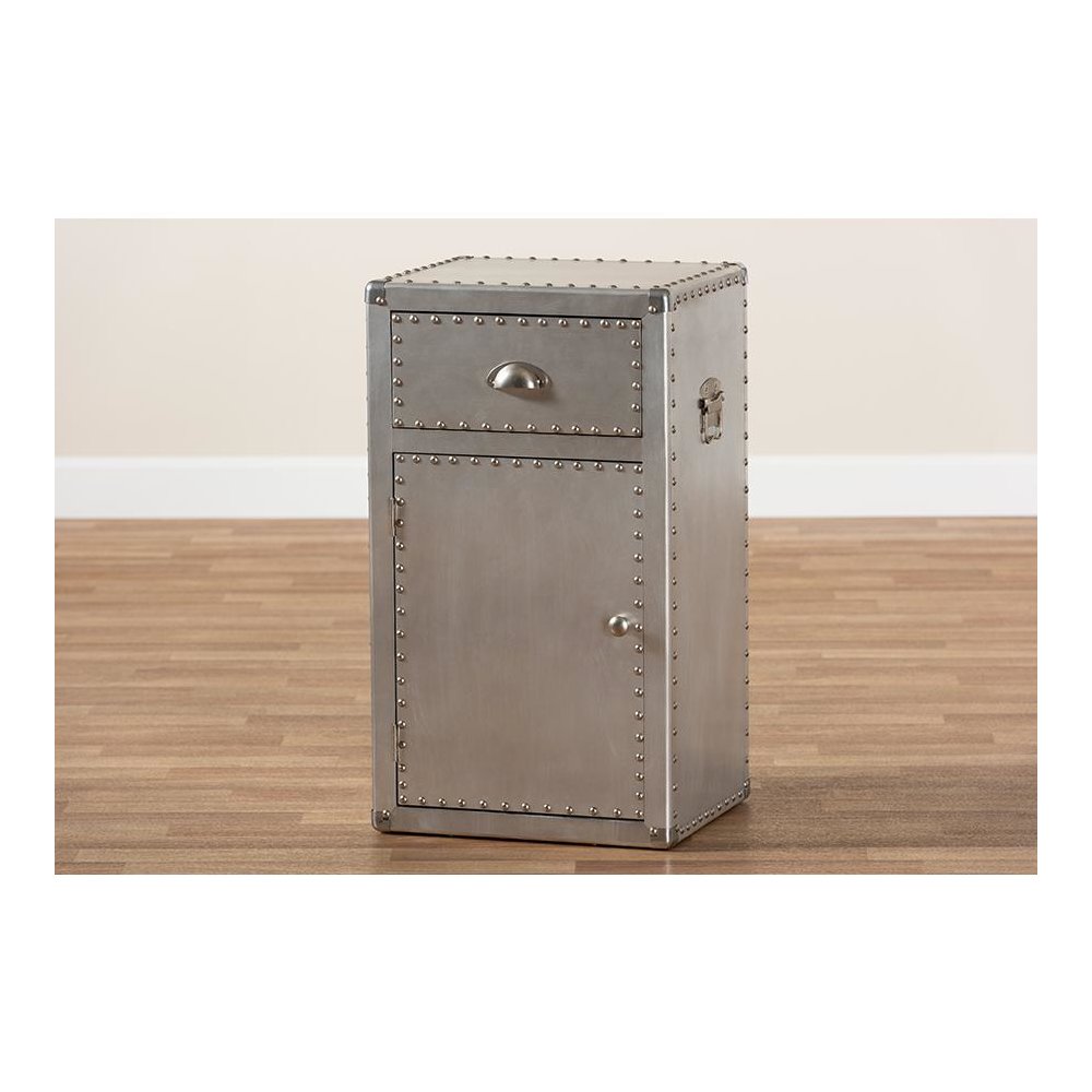 Baxton Studio Serge French Industrial Silver Metal 1-Door Accent Storage Cabinet. Picture 10
