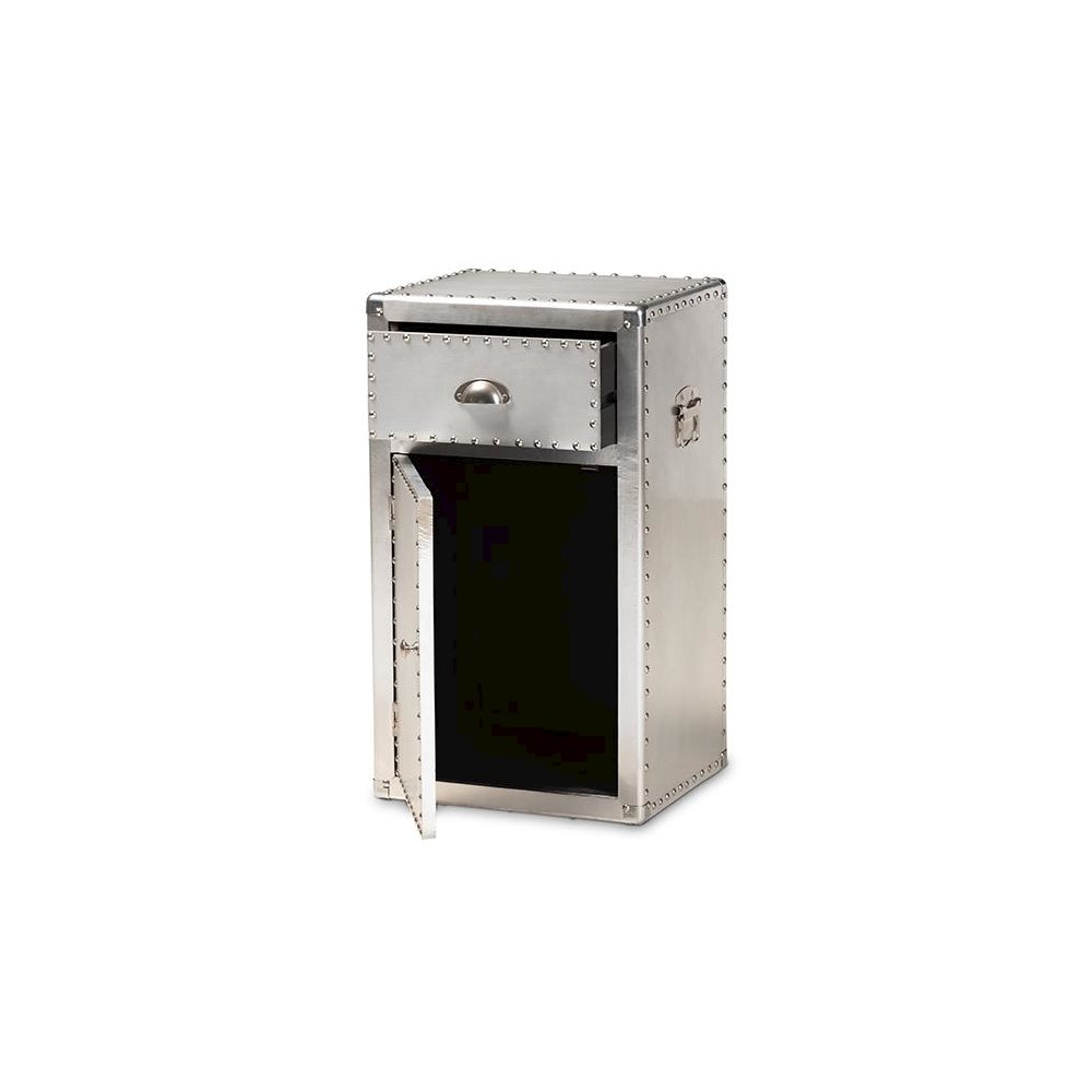 Baxton Studio Serge French Industrial Silver Metal 1-Door Accent Storage Cabinet. Picture 2
