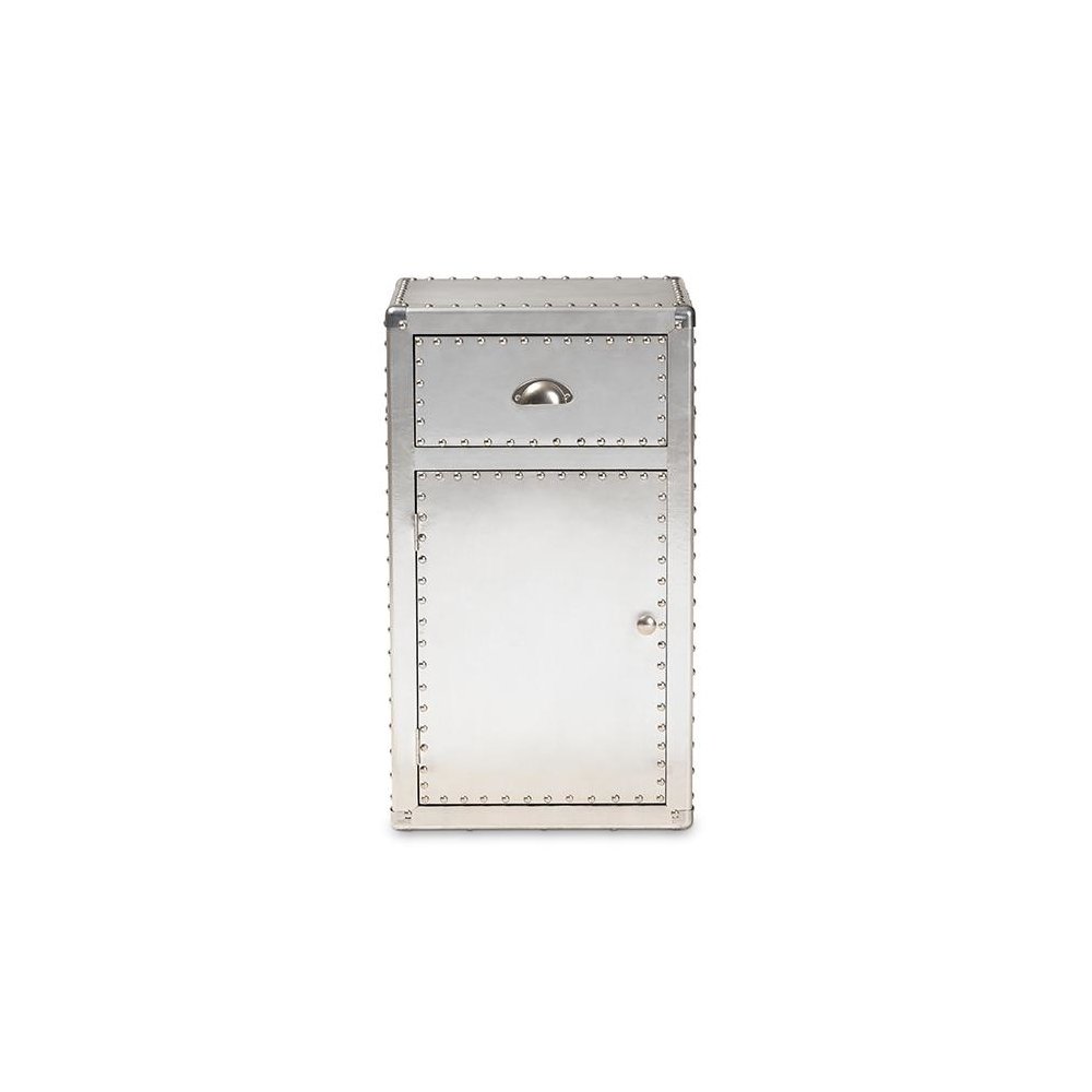 Baxton Studio Serge French Industrial Silver Metal 1-Door Accent Storage Cabinet. Picture 3