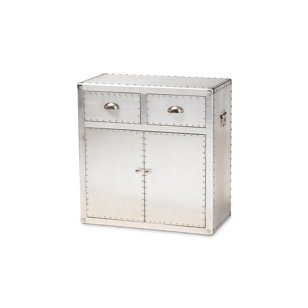 Baxton Studio Serge French Industrial Silver Metal 2-Door Accent Storage Cabinet. Picture 1