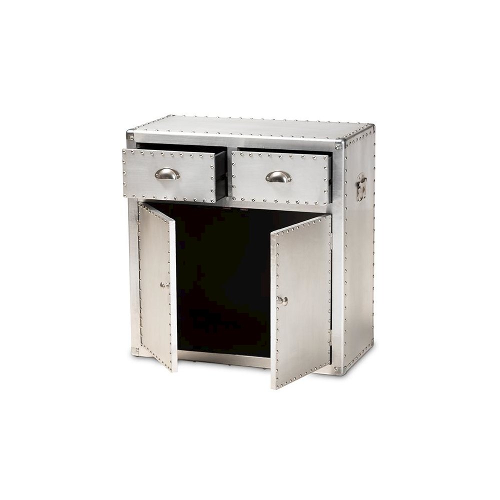 Baxton Studio Serge French Industrial Silver Metal 2-Door Accent Storage Cabinet. Picture 2
