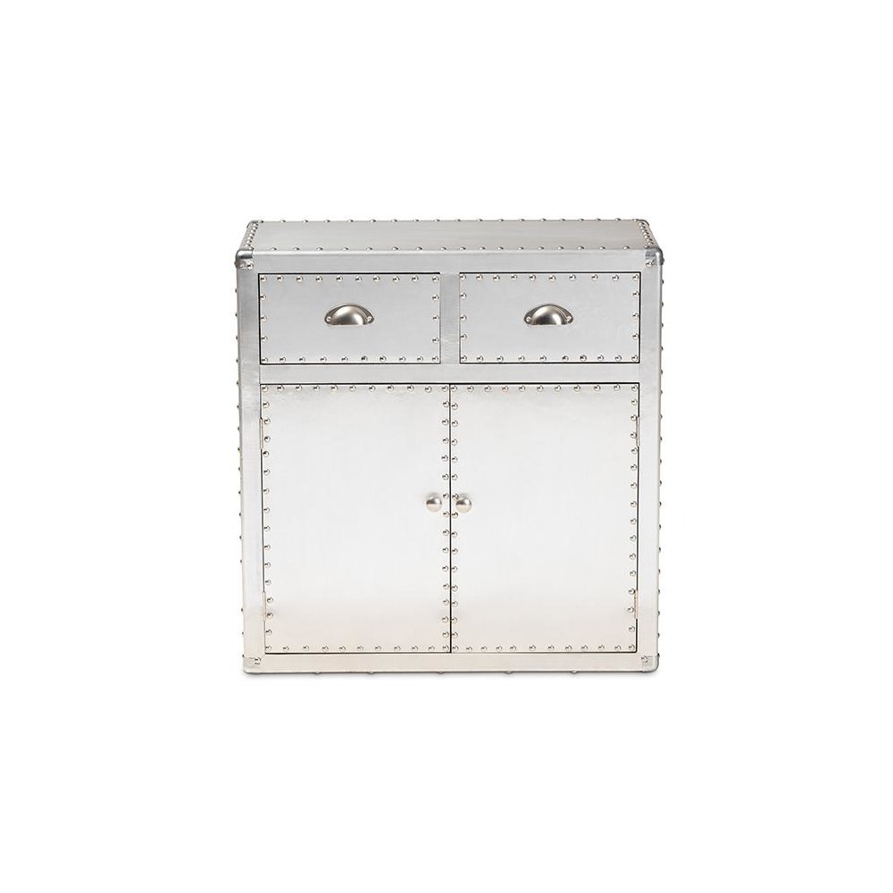 Baxton Studio Serge French Industrial Silver Metal 2-Door Accent Storage Cabinet. Picture 3