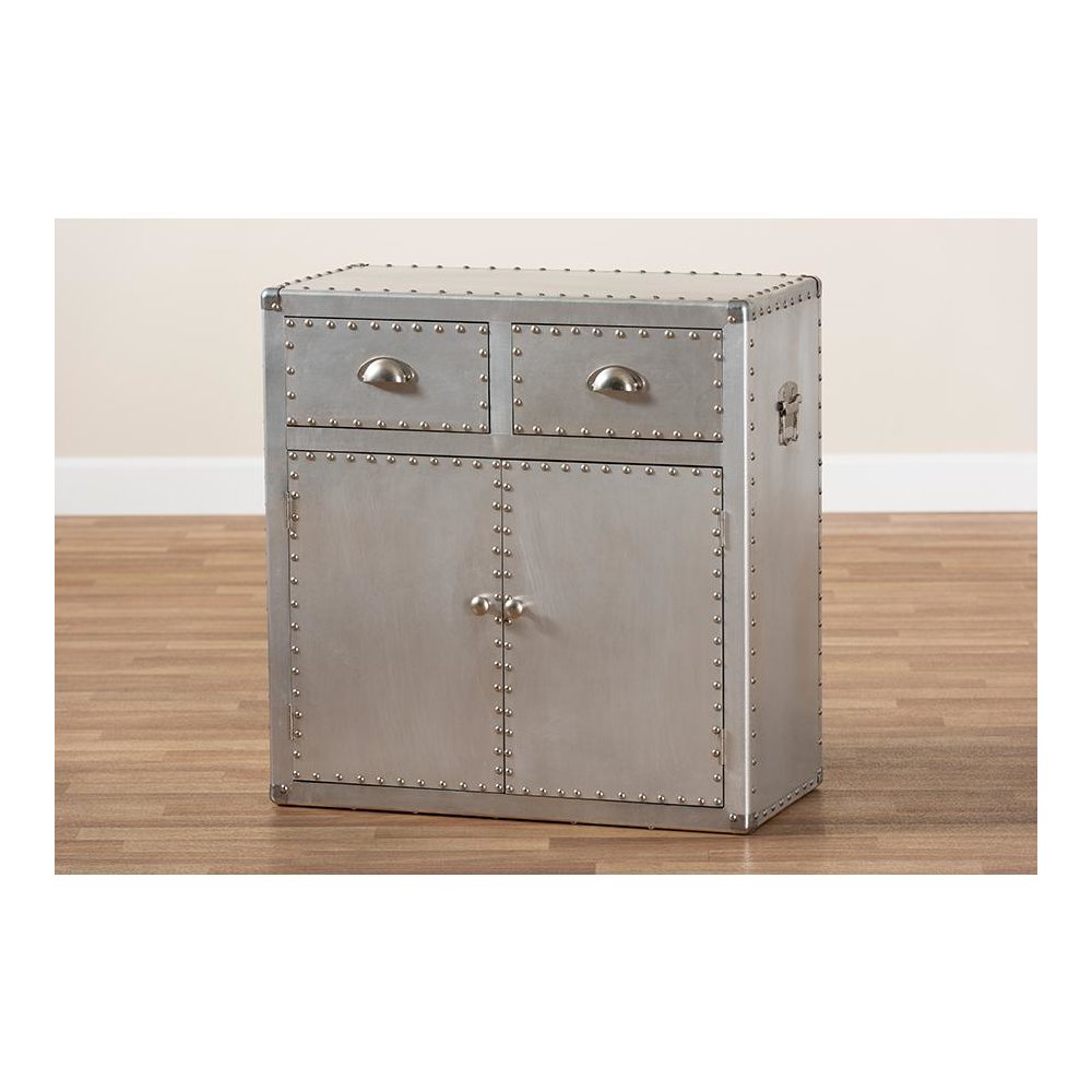 Baxton Studio Serge French Industrial Silver Metal 2-Door Accent Storage Cabinet. Picture 9