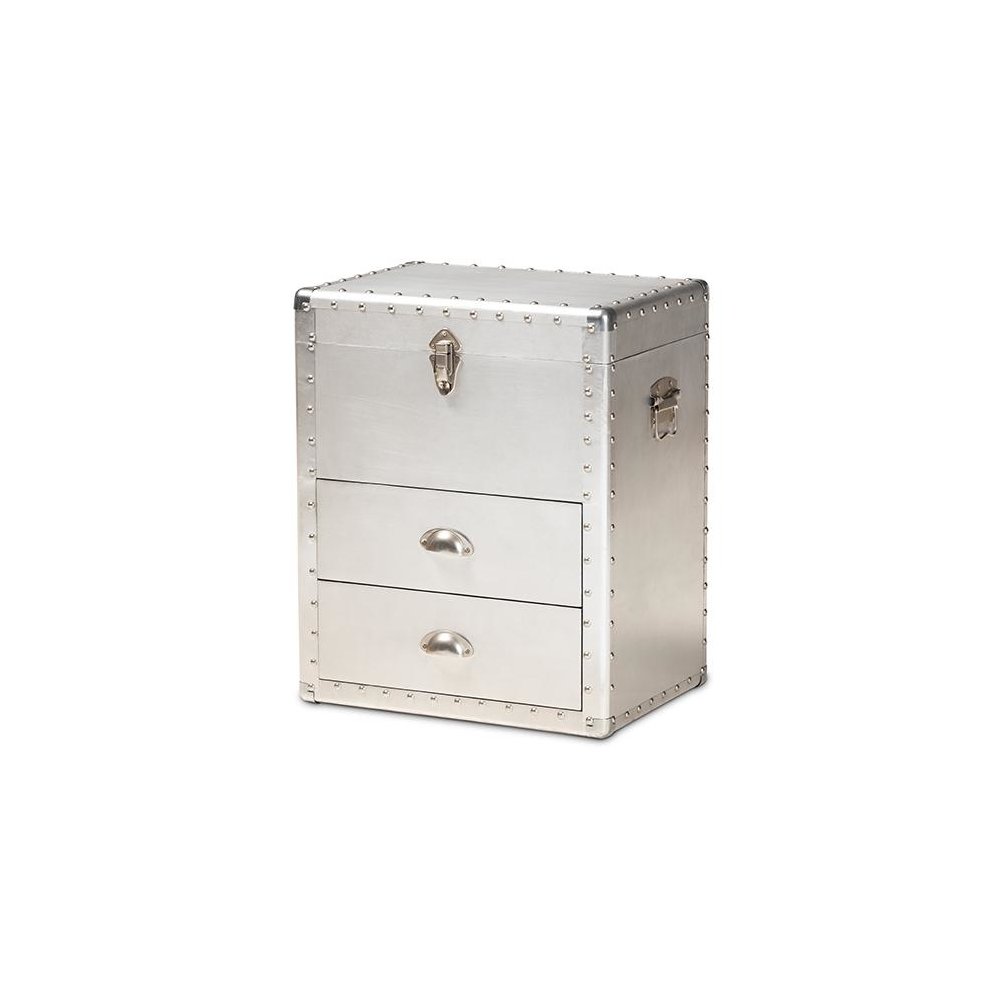 Serge French Industrial Silver Metal 2-Drawer Accent Storage Cabinet. Picture 1