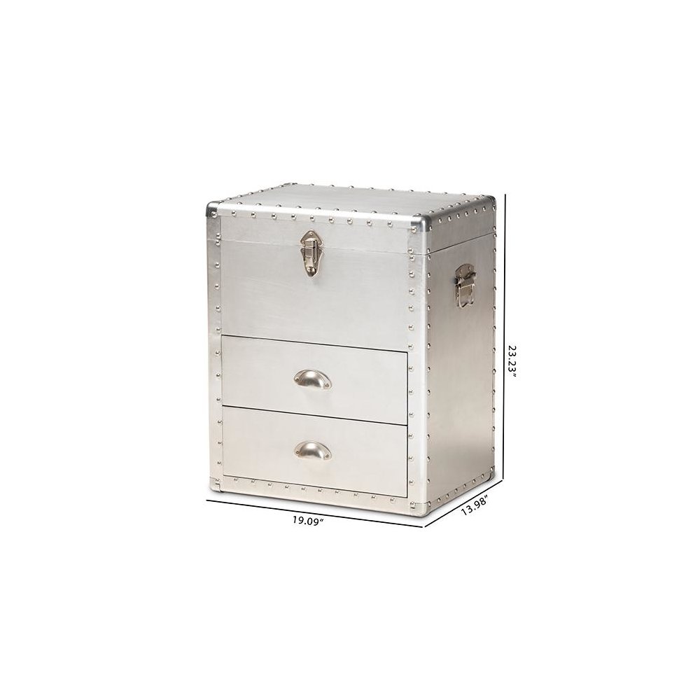 Serge French Industrial Silver Metal 2-Drawer Accent Storage Cabinet. Picture 11