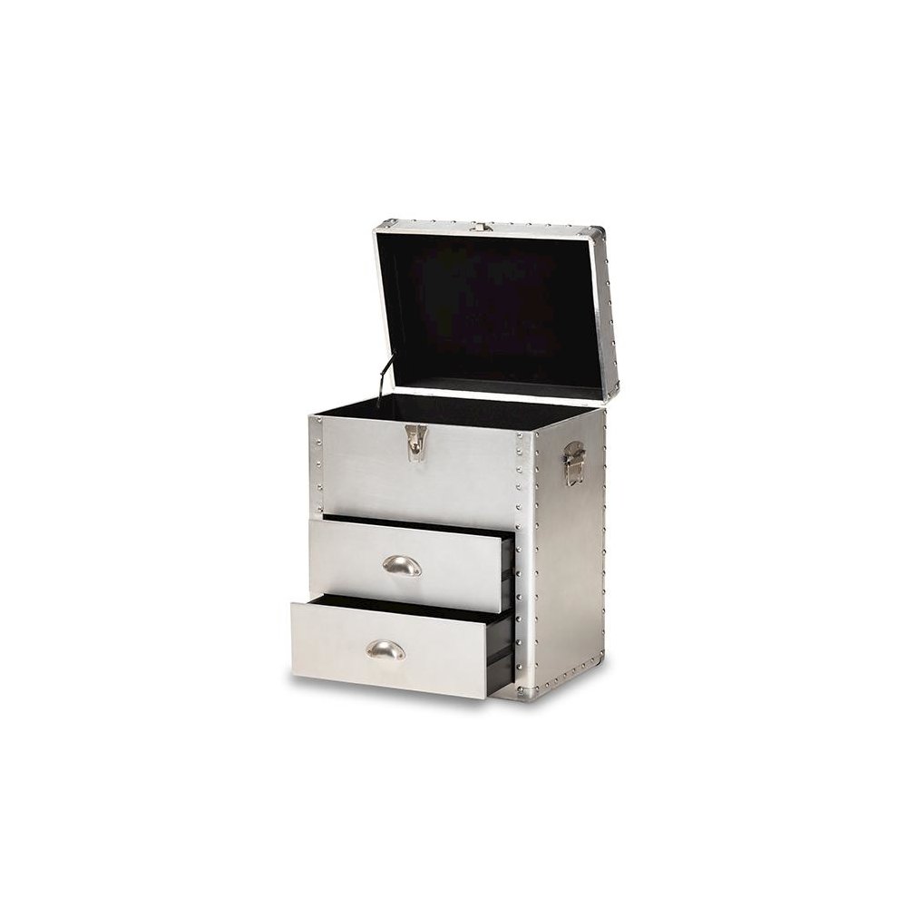 Serge French Industrial Silver Metal 2-Drawer Accent Storage Cabinet. Picture 2