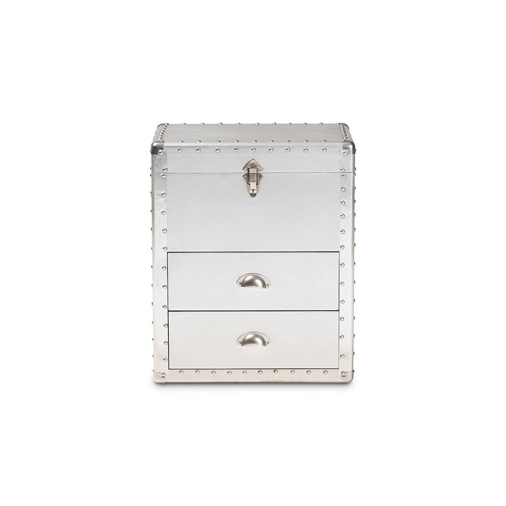 Serge French Industrial Silver Metal 2-Drawer Accent Storage Cabinet. Picture 3