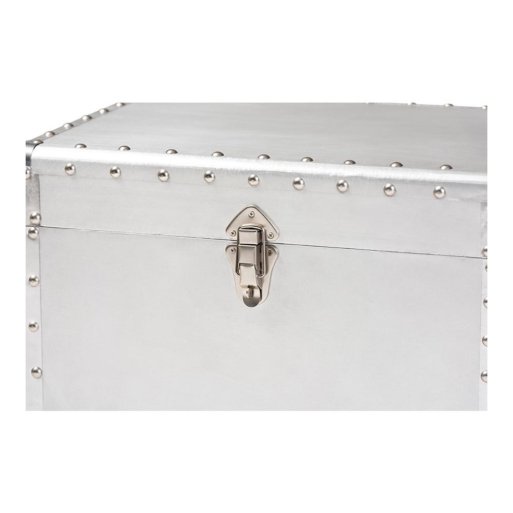 Serge French Industrial Silver Metal 2-Drawer Accent Storage Cabinet. Picture 6