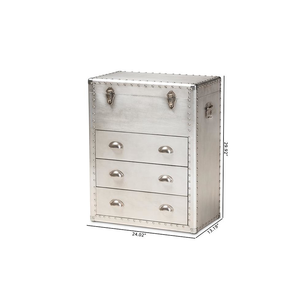 Serge French Industrial Silver Metal 3-Drawer Accent Storage Cabinet. Picture 11