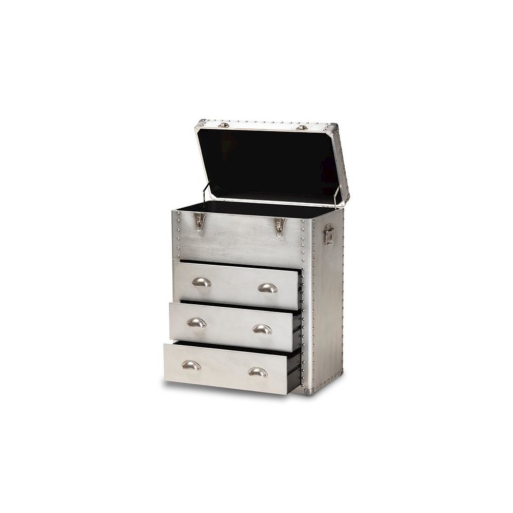 Serge French Industrial Silver Metal 3-Drawer Accent Storage Cabinet. Picture 2