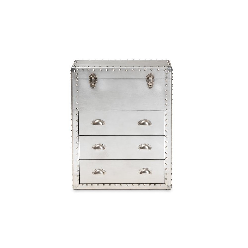 Serge French Industrial Silver Metal 3-Drawer Accent Storage Cabinet. Picture 3