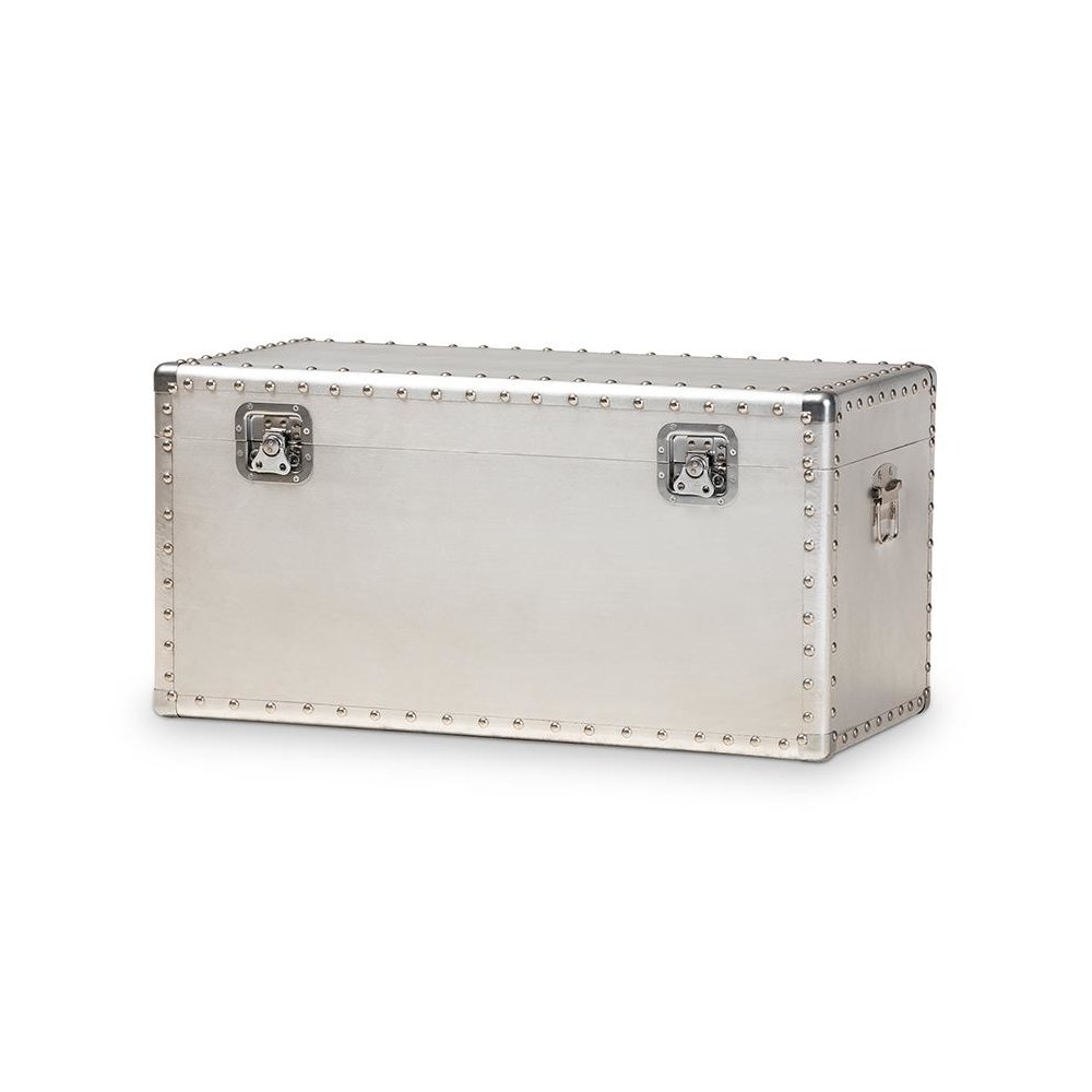 Baxton Studio Serge French Industrial Silver Metal Storage Trunk. Picture 1